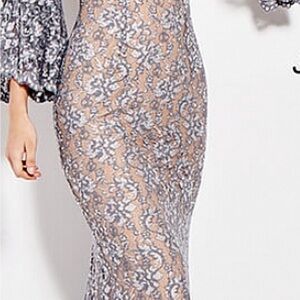 Jovani Silver Lace Long Sleeve Dress